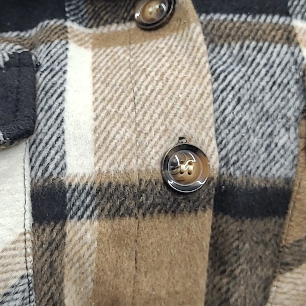 Women's Casual Plaid Long Shacket Shirt Jacket Button Front Oversized Lapel Coat
